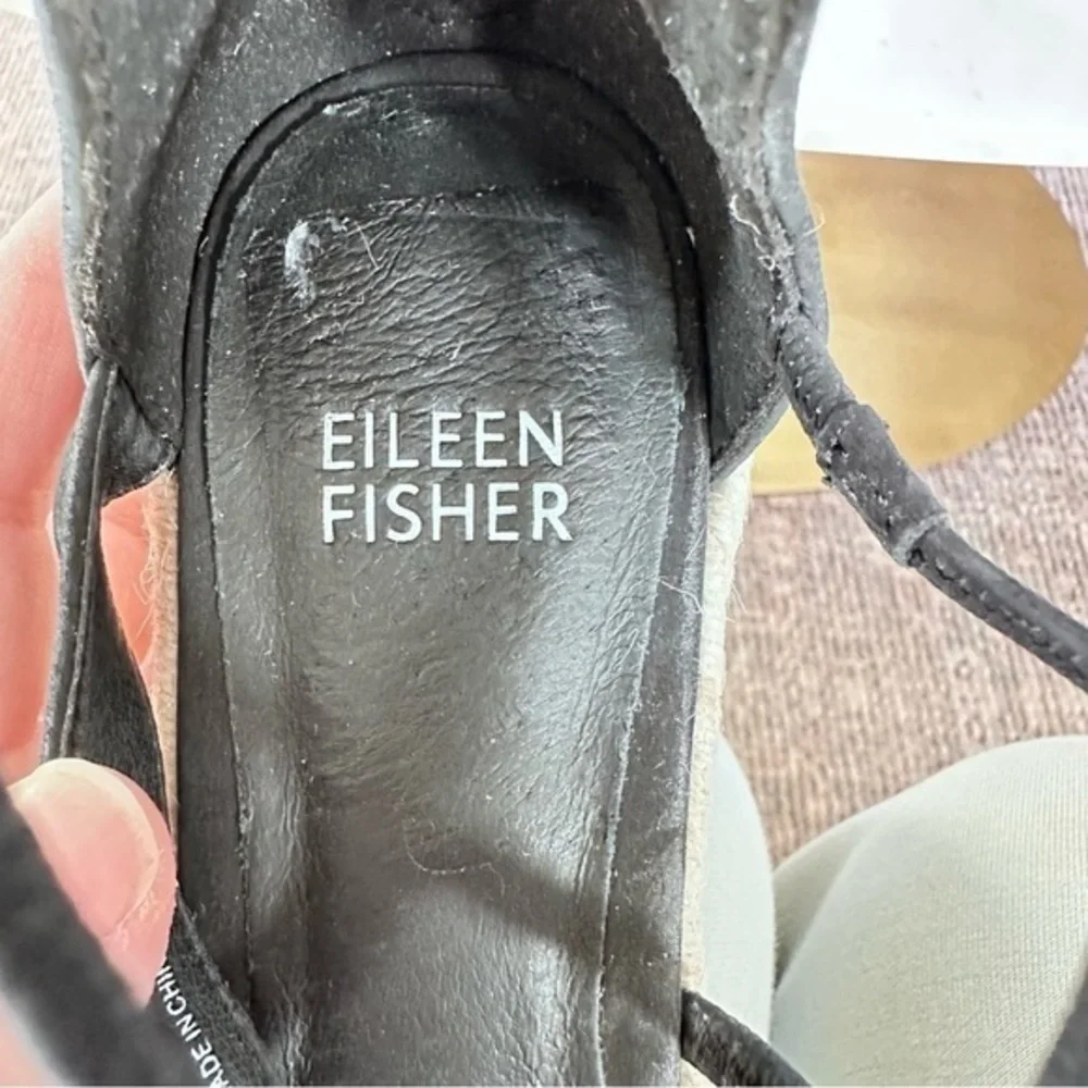 Eileen‎ Fisher Size 5 Wedge Wanda Tumbled Nubuck Espadrille Black Leather